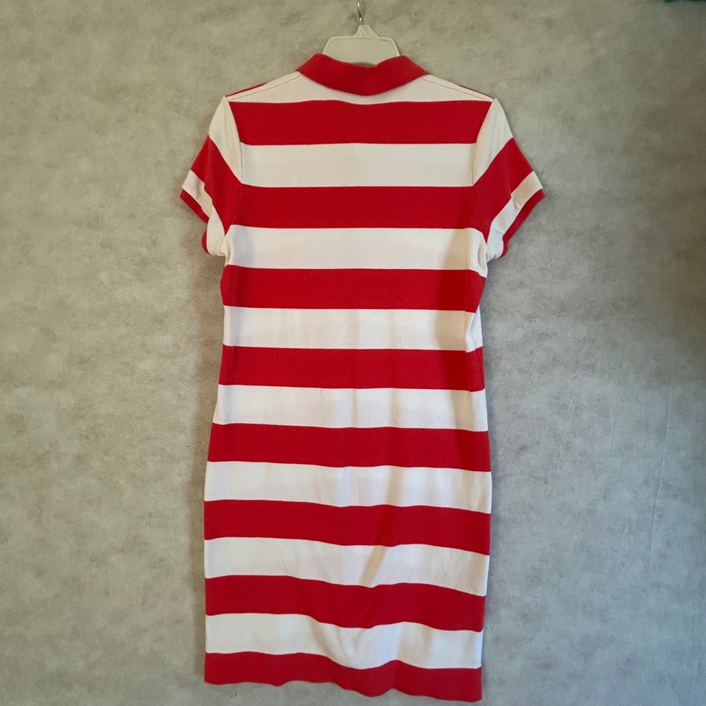 Polo Ralph Lauren Coral White Striped Polo Dress Womens Large Short Sleeve Pony - Picture 6 of 7